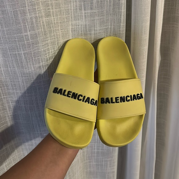 BALENCIAGA Smooth Rubber Logo Bi-Color Womens Pool Slide Size 9 PRICE FIRMMMMM - Picture 2 of 9